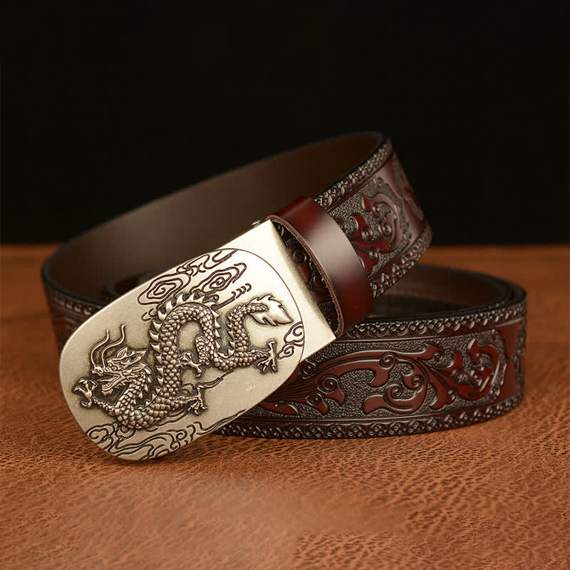 Ceinture en cuir pour homme avec dragon planant dans le ciel