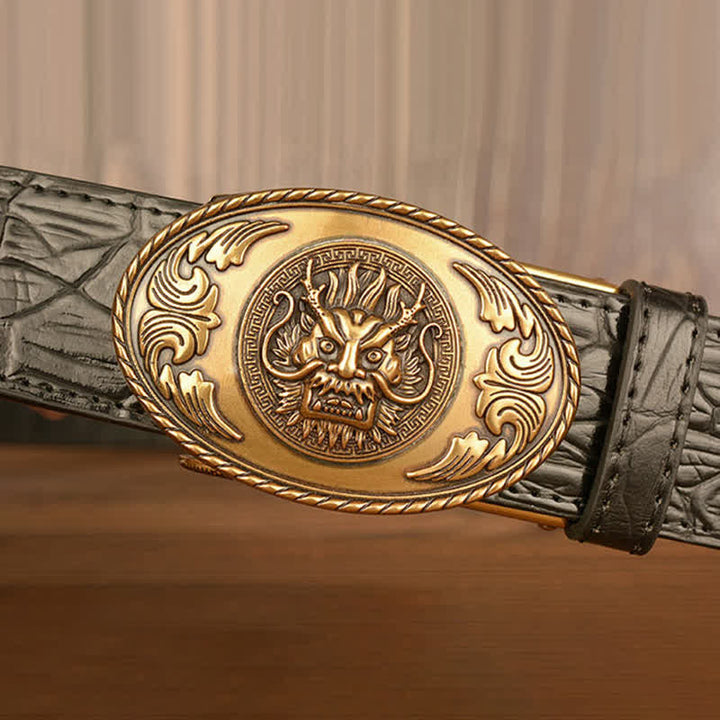 Ceinture en cuir à motif crocodile et tête de dragon pour homme