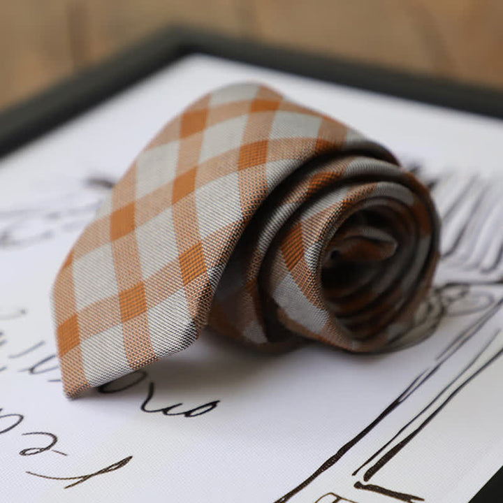 Cravate à carreaux bicolore style preppy pour homme - Orange - image 5