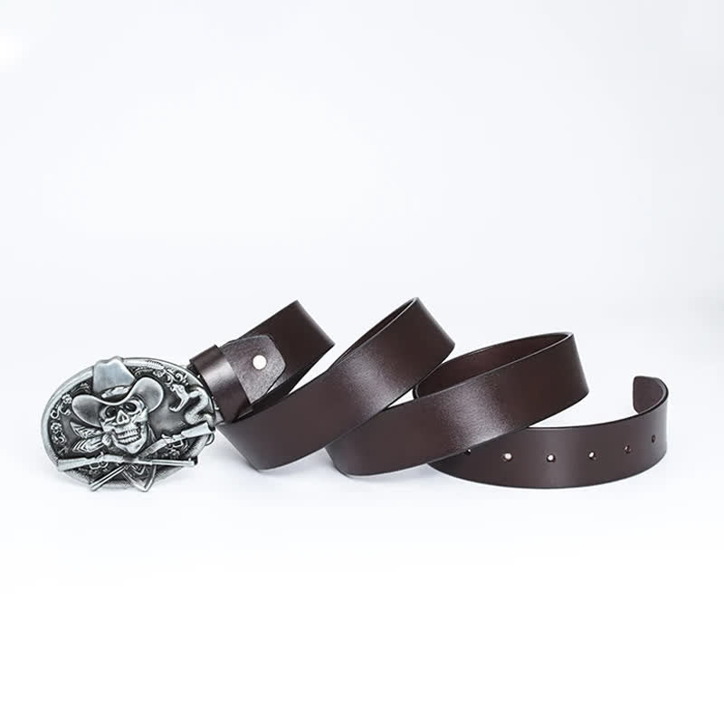Ceinture en cuir pour homme avec tête de mort et armes croisées