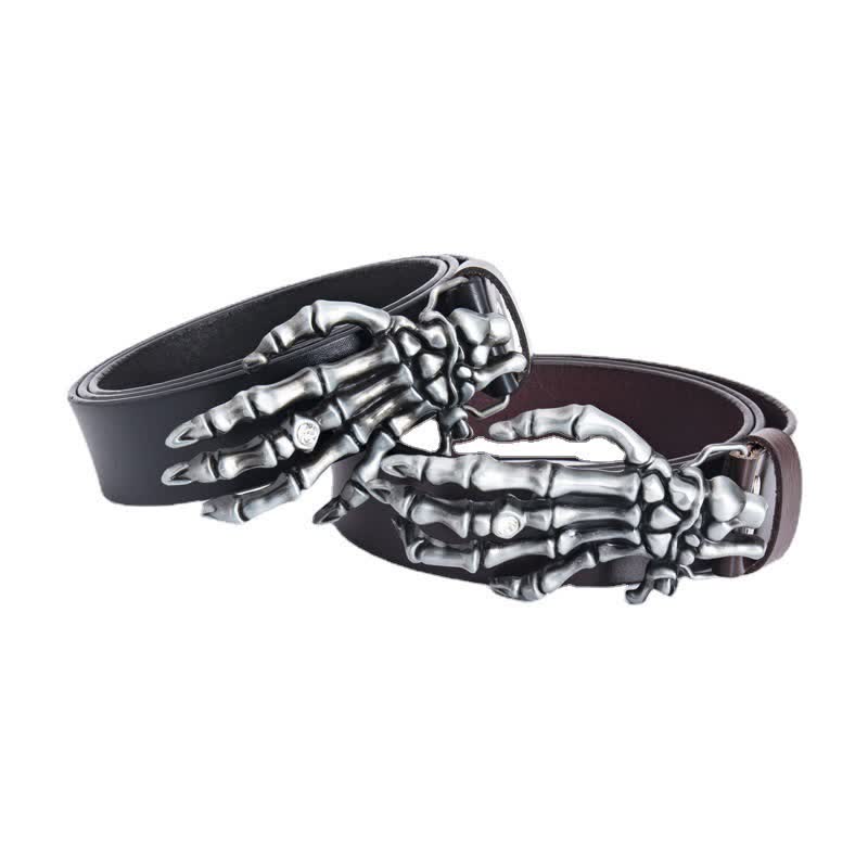 Ceinture en cuir pour homme avec motif main de squelette et punk rock