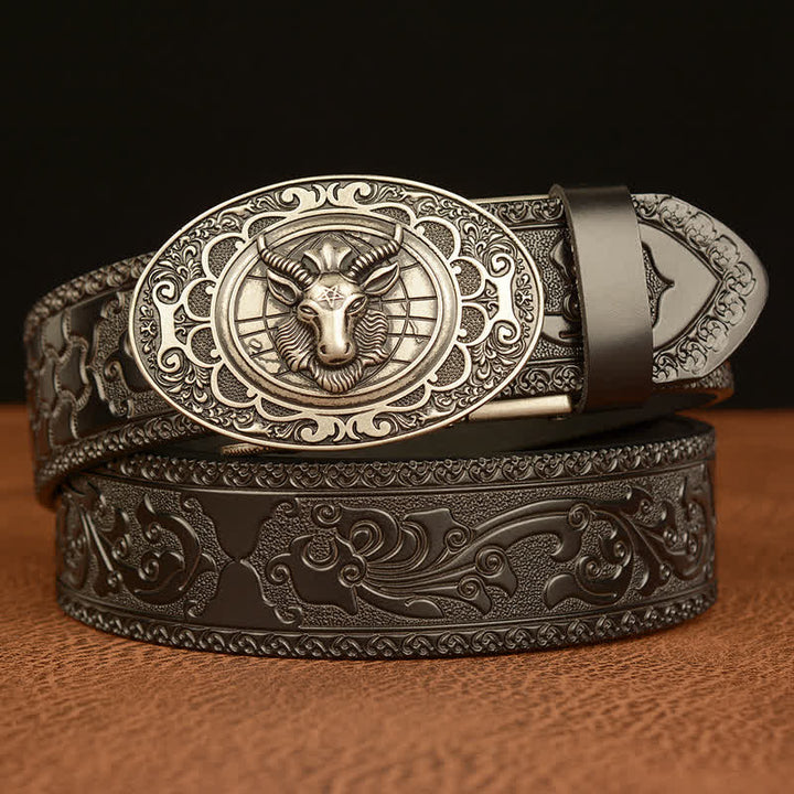 Ceinture en cuir à boucle classique pour homme avec tête de mouton