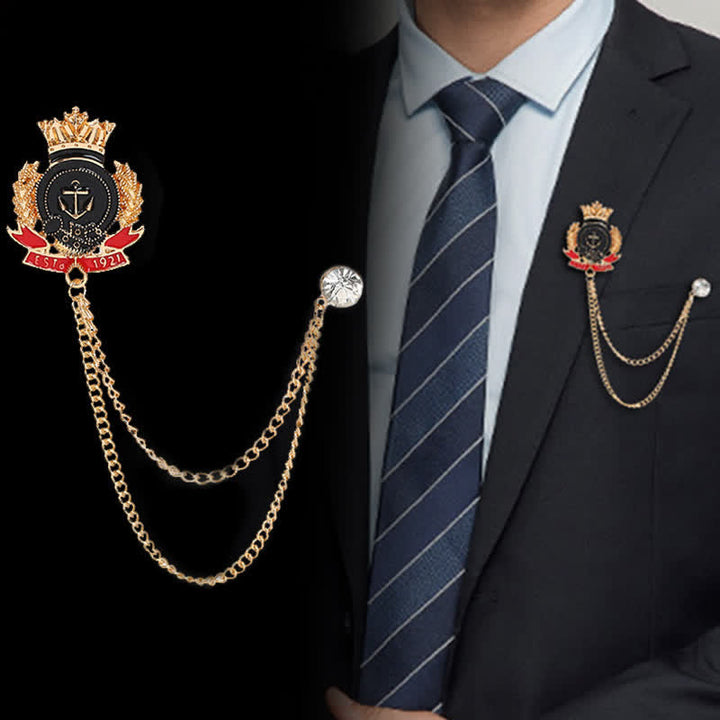 Broche pour homme avec chaîne d'ancre couronnée royale