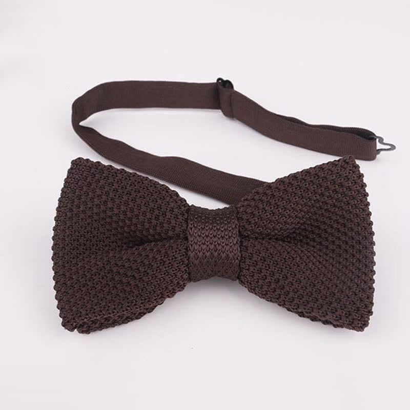 Nœud papillon tricoté double épaisseur de couleur unie pour homme