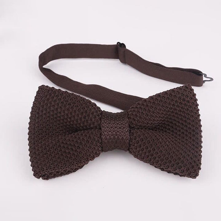 Nœud papillon tricoté double épaisseur de couleur unie pour homme