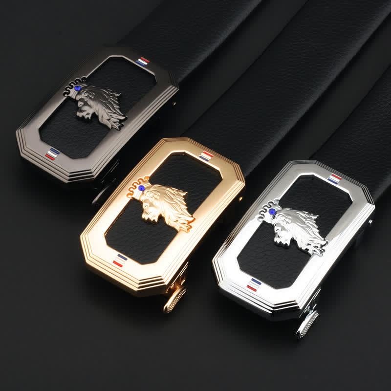 Ceinture en cuir à boucle automatique pour homme avec tête de lion - image 0