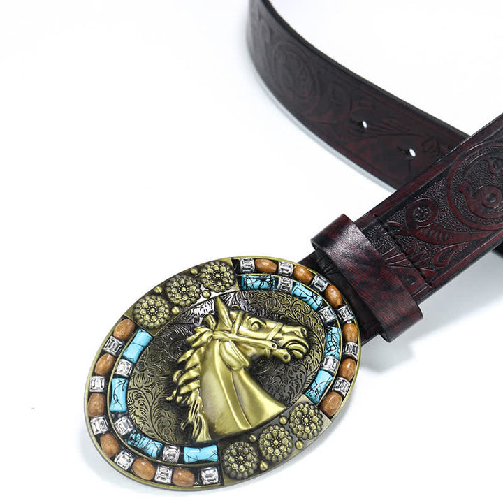 Ceinture en cuir turquoise pour homme avec tête de cheval de cow-boy