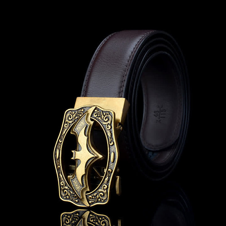 Ceinture en cuir à boucle creuse pour homme avec motif chauve-souris