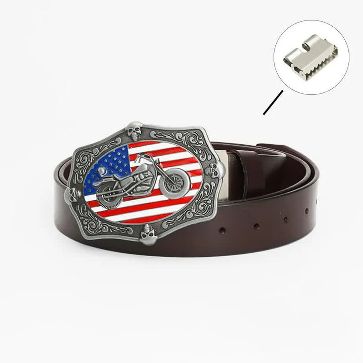Ceinture en cuir pour homme avec tête de mort et drapeau américain