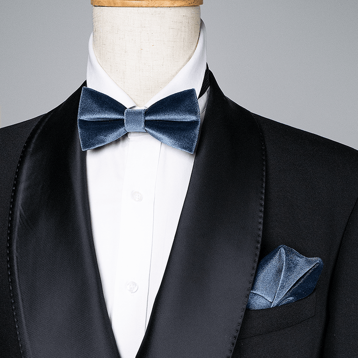 Nœud papillon en velours de couleur unie gris brumeux pour homme