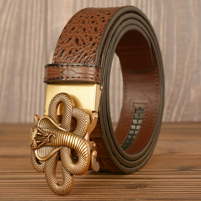 Ceinture en cuir à motif alligator cobra bouclé pour homme
