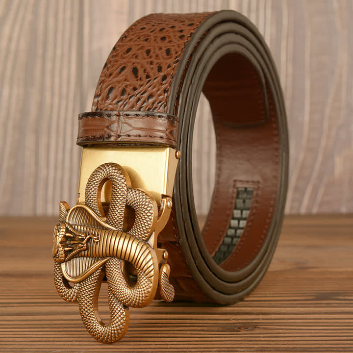 Ceinture en cuir à motif alligator cobra bouclé pour homme
