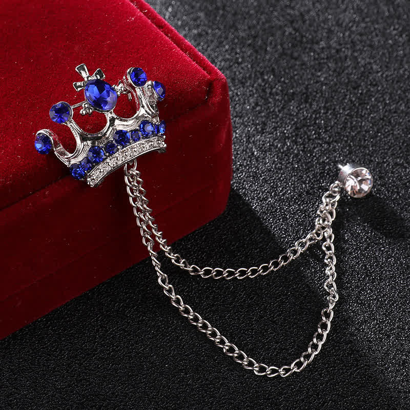 Broche en chaîne et strass pour homme avec couronne rétro - Argent et bleu - image 6