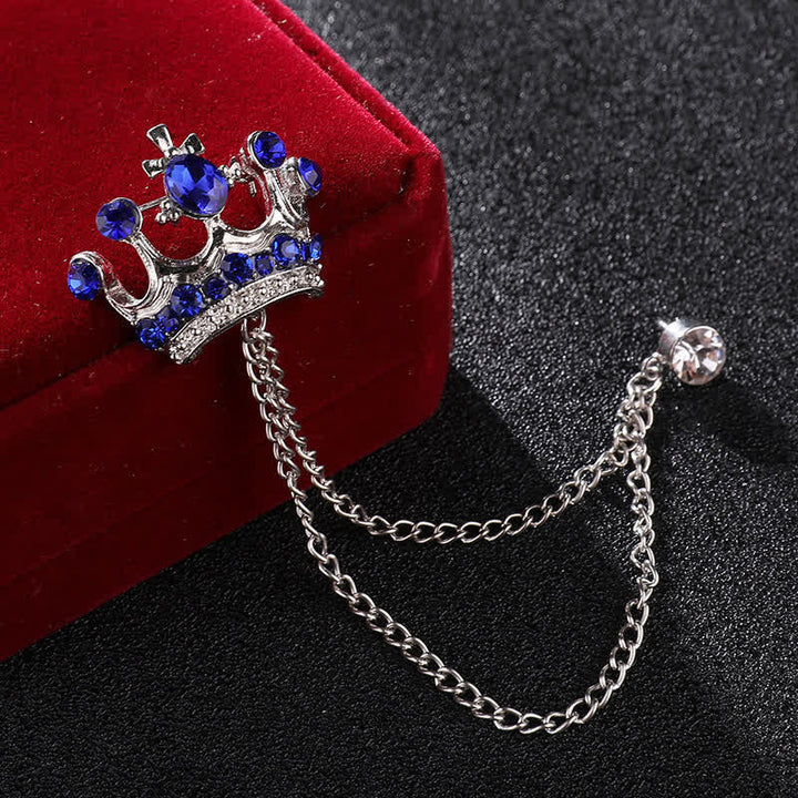 Broche en chaîne et strass pour homme avec couronne rétro - Argent et bleu - image 6