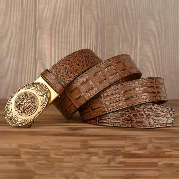 Ceinture en cuir à motif crocodile et tête de dragon pour homme