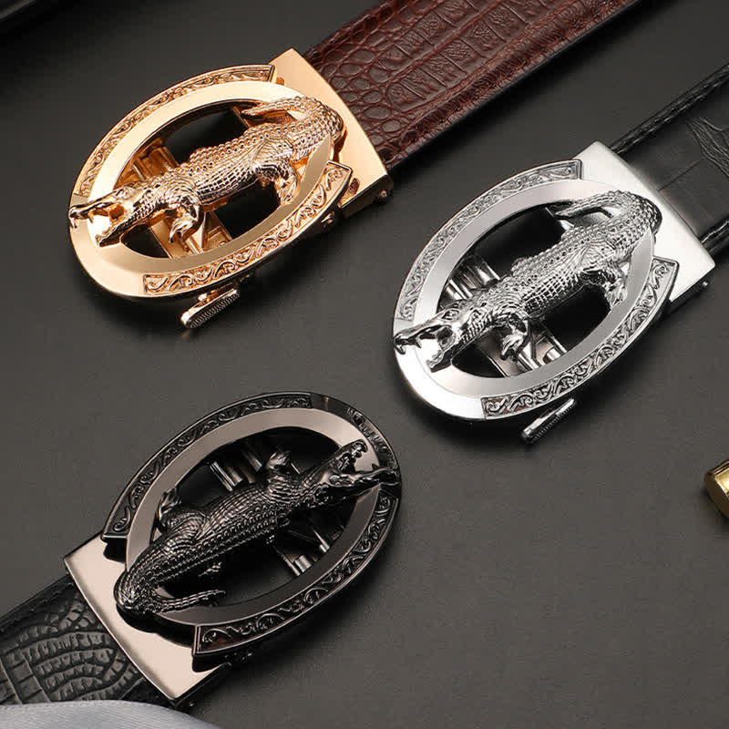 Ceinture en cuir imprimé crocodile à boucle automatique pour homme