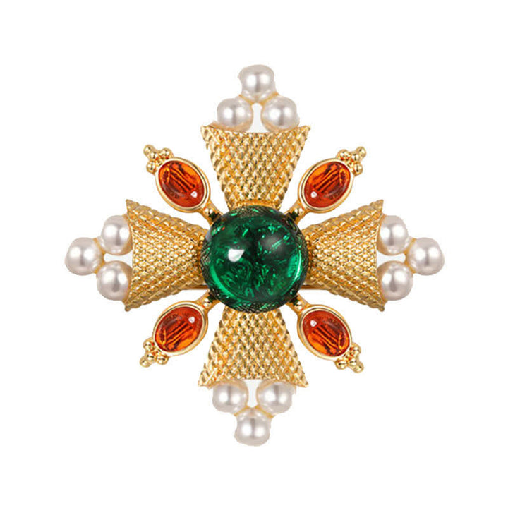 Broche en perles pour femme avec croix baroque impératrice