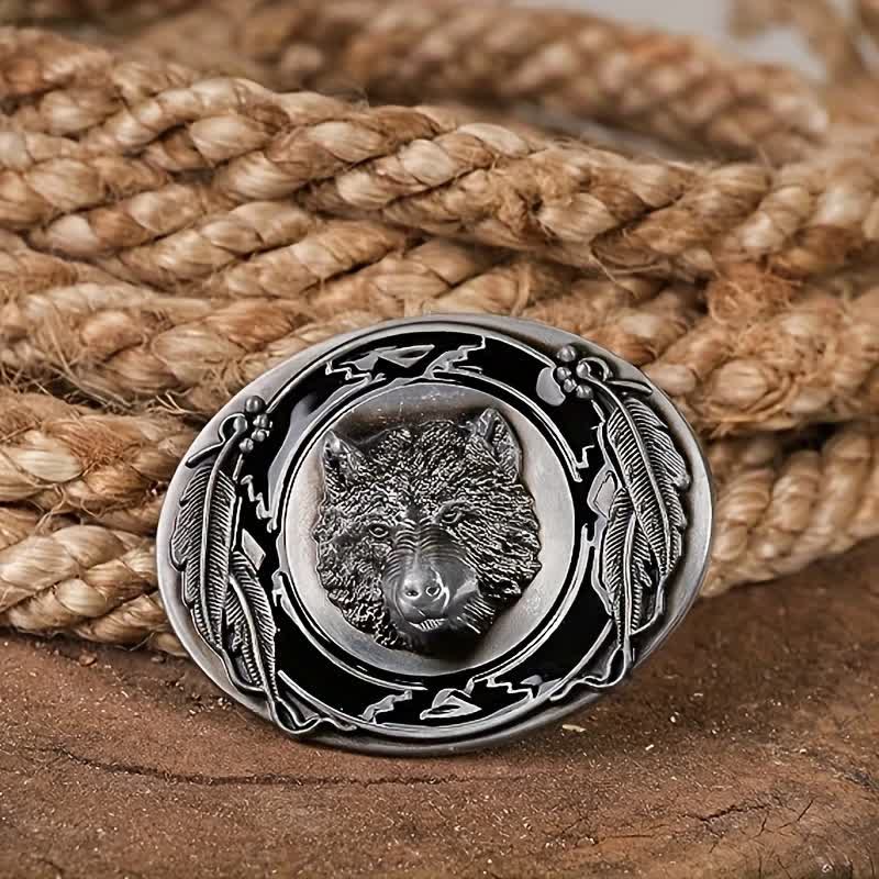 Ceinture en cuir à boucle pour homme avec tête de loup vive