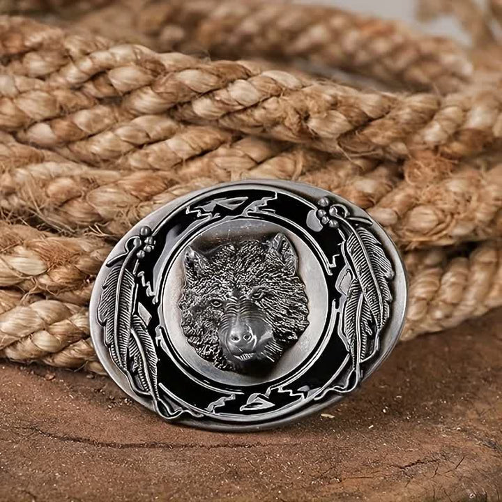 Ceinture en cuir à boucle pour homme avec tête de loup vive