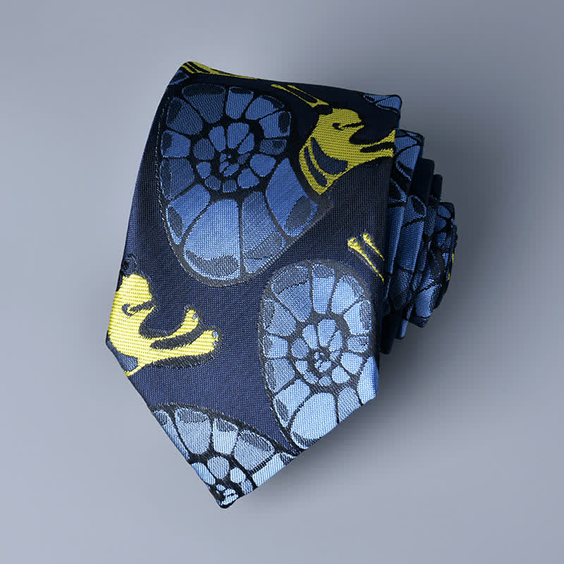 Cravate florale bleu marine et jaune pour homme avec motif escargot