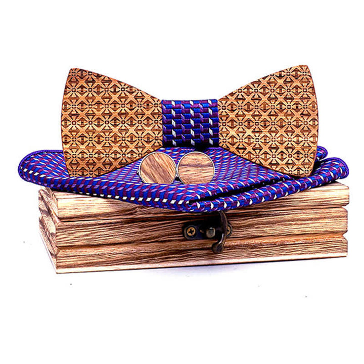 Lot de 3 nœuds papillon en bois pour homme avec flocons de neige de Noël