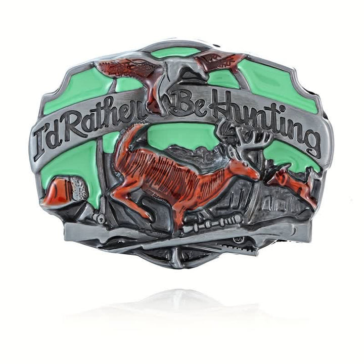 Ceinture en cuir à boucle pour homme avec motif de cerf de chasse dans la nature