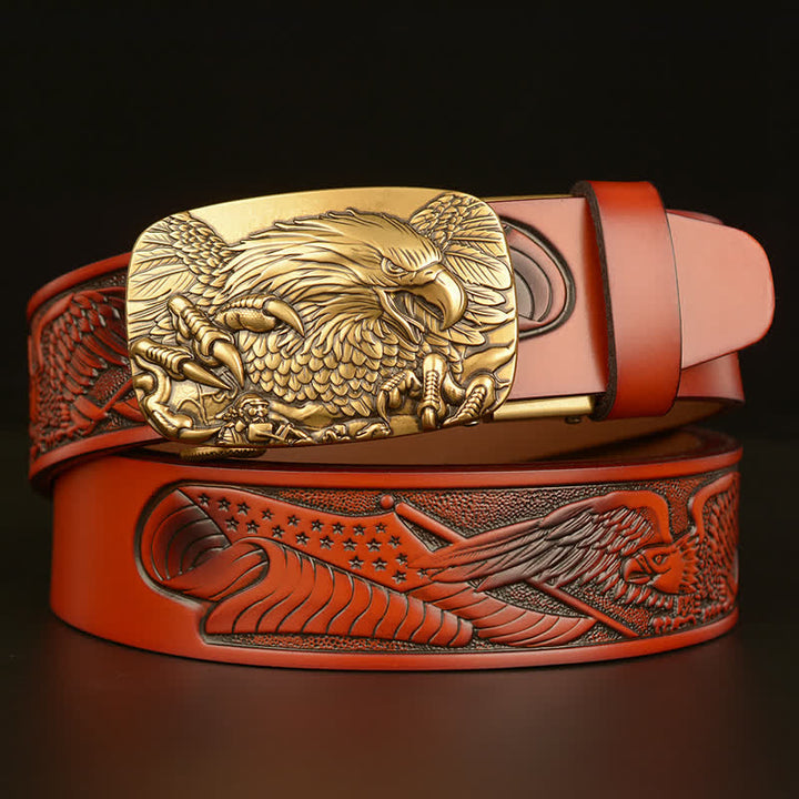 Ceinture en cuir à boucle automatique vintage pour homme avec ailes d'aigle