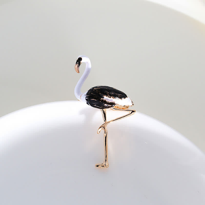 Broche flamant exotique en émail pour femme