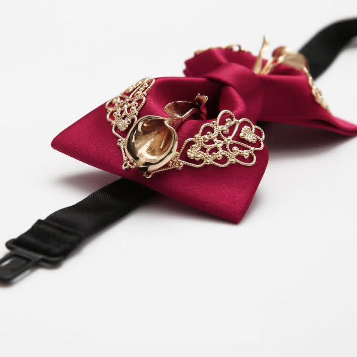 Nœud papillon pour homme à motif de lys calla à fleurs dorées