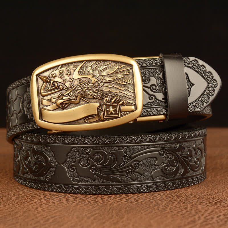 Ceinture en cuir pour homme avec drapeau américain et aigle faucon