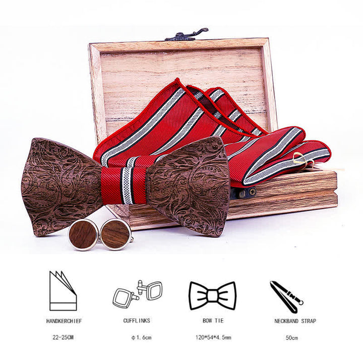 Ensemble de 3 nœuds papillon en bois à motif cachemire et noyer noir pour homme