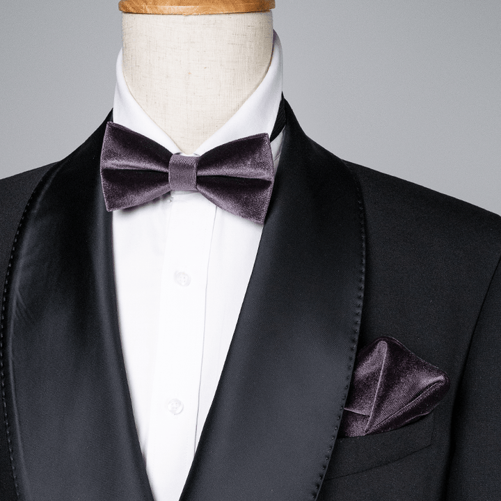 Nœud papillon en velours de couleur unie violet foncé pour homme