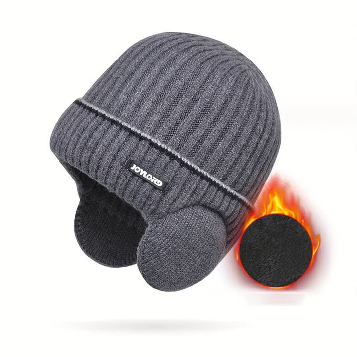 Bonnet unisexe en tricot épais et élastique avec cache-oreilles de couleur unie