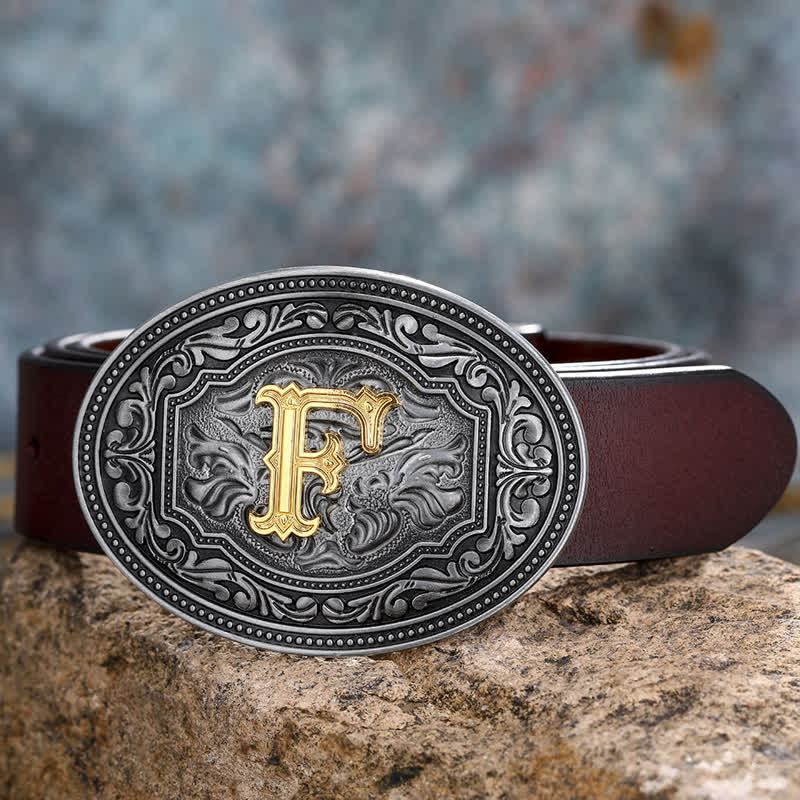 Ceinture en cuir unisexe style hip-hop avec boucle en relief et initiales