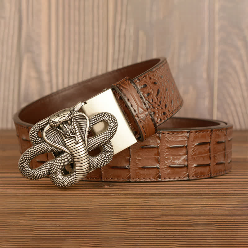 Ceinture en cuir à motif alligator cobra bouclé pour homme