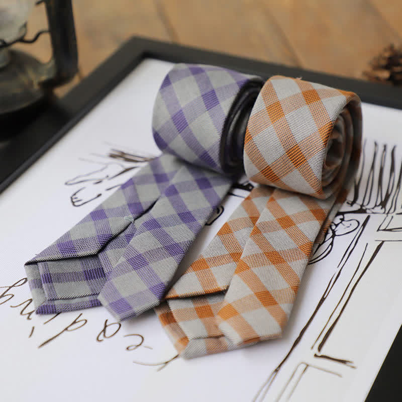 Cravate à carreaux bicolore style preppy pour homme - image 0