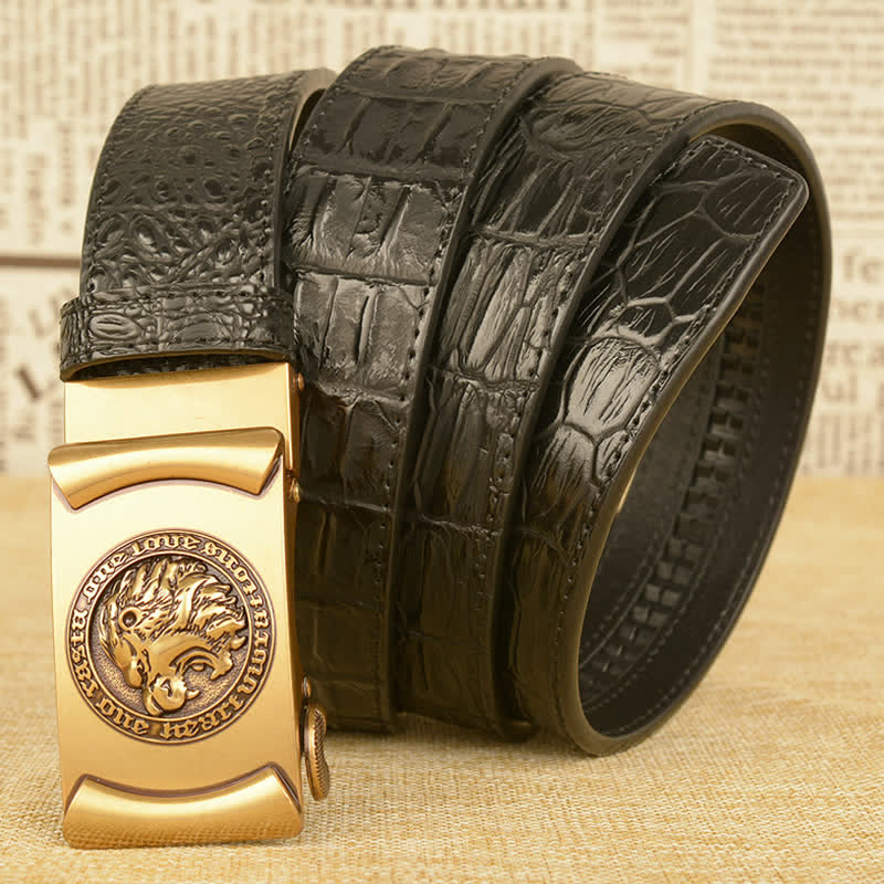 Ceinture en cuir à motif alligator tête de lion pour homme