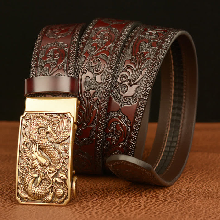 Ceinture en cuir à boucle carrée pour homme avec dragon