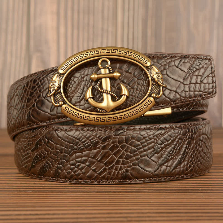 Ceinture en cuir gaufré crocodile pour homme, motif ancre nautique