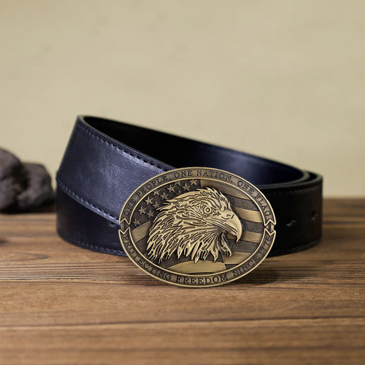 Ceinture en cuir à boucle patriotique pour homme avec drapeau américain et aigle à tête blanche