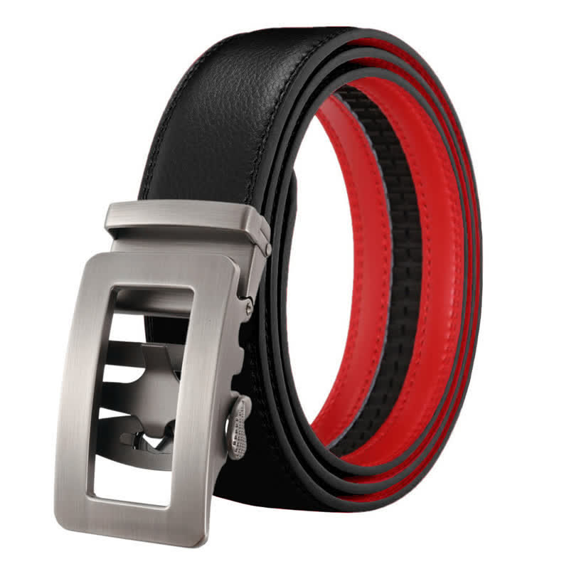 Ceinture en cuir à boucle automatique creuse simple pour homme - Noir Rouge - 46 - image 12