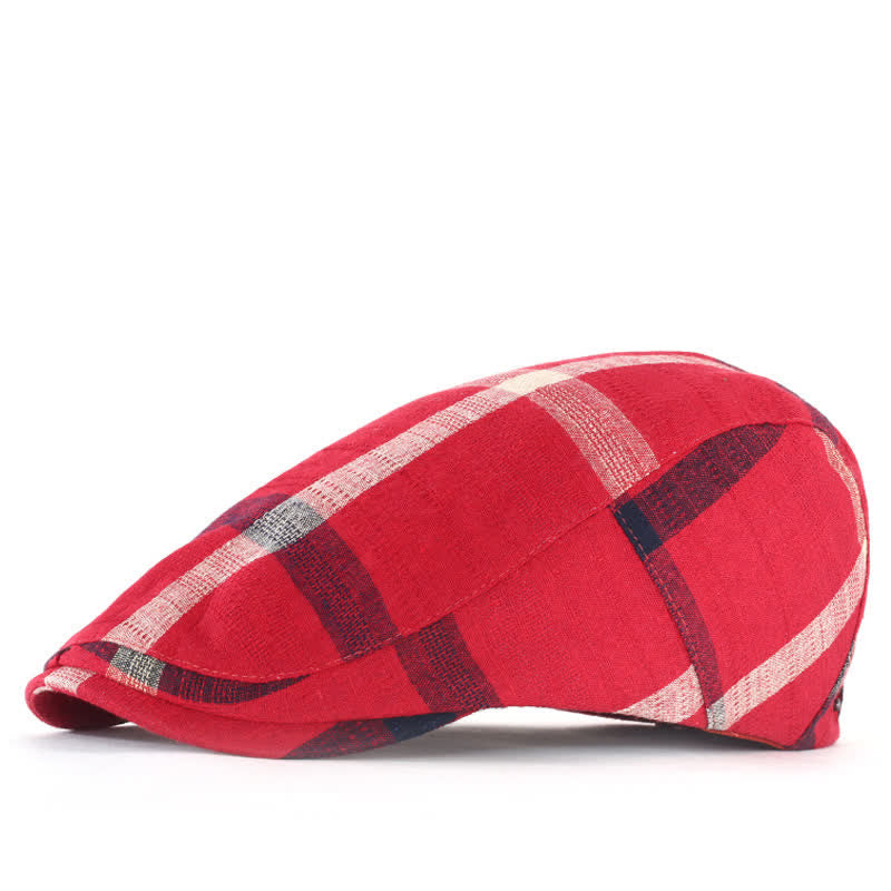 Casquette béret fine ajustable à carreaux rayés