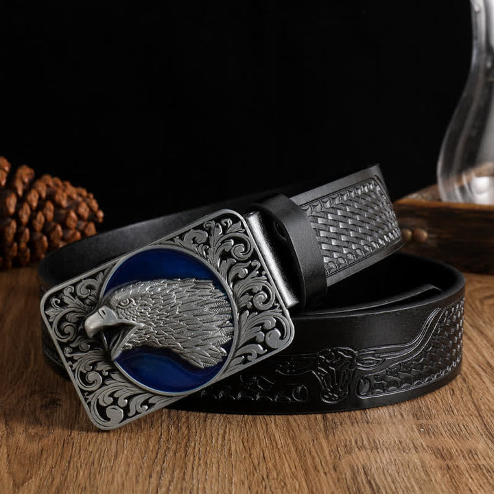 Ceinture rectangulaire en cuir western pour homme avec tête d'aigle à tête blanche
