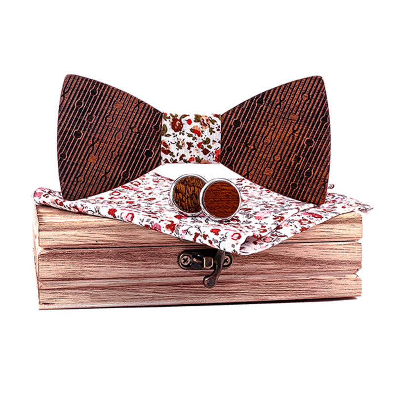Lot de 3 nœuds papillon en bois en forme de feuilles creuses pour homme