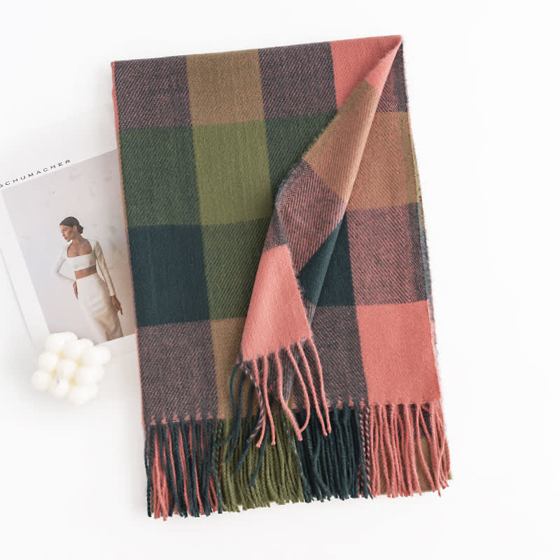 Écharpe à franges aux couleurs vives pour femme - Rose et vert - image 2