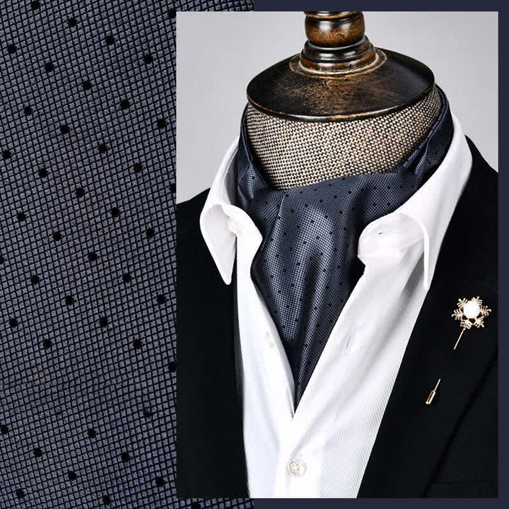 Cravate Ascot à pois et motif floral moderne gris