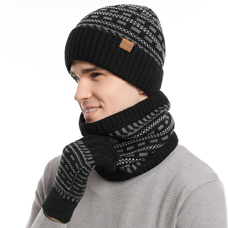Ensemble de 3 gants, écharpe, bonnet en tricot double épaisseur ample