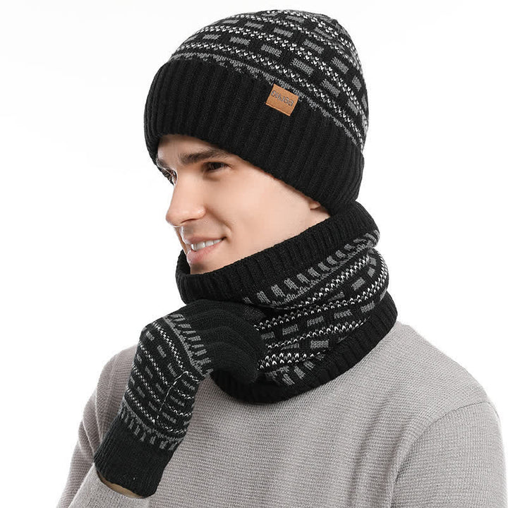 Ensemble de 3 gants, écharpe, bonnet en tricot double épaisseur ample