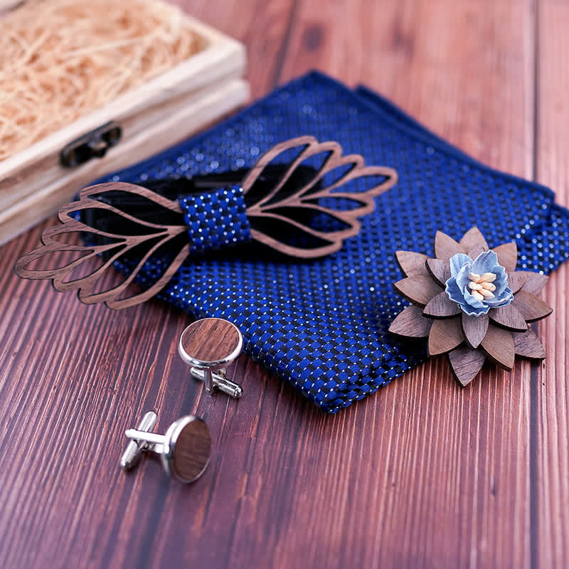Lot de 4 nœuds papillon en bois en forme de feuilles creuses pour homme