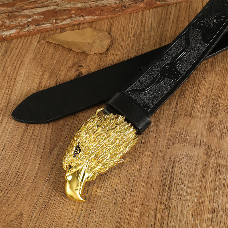 Ceinture en cuir western à tête d'aigle réaliste pour homme